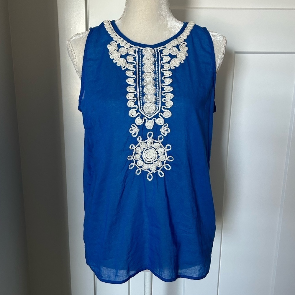 Banana Republic Blue Embroidered Tank